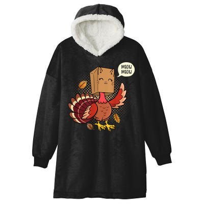 Meow Cat Funny Turkey Thanksgiving Holiday Hooded Wearable Blanket