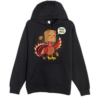 Meow Cat Funny Turkey Thanksgiving Holiday Premium Pullover Hoodie