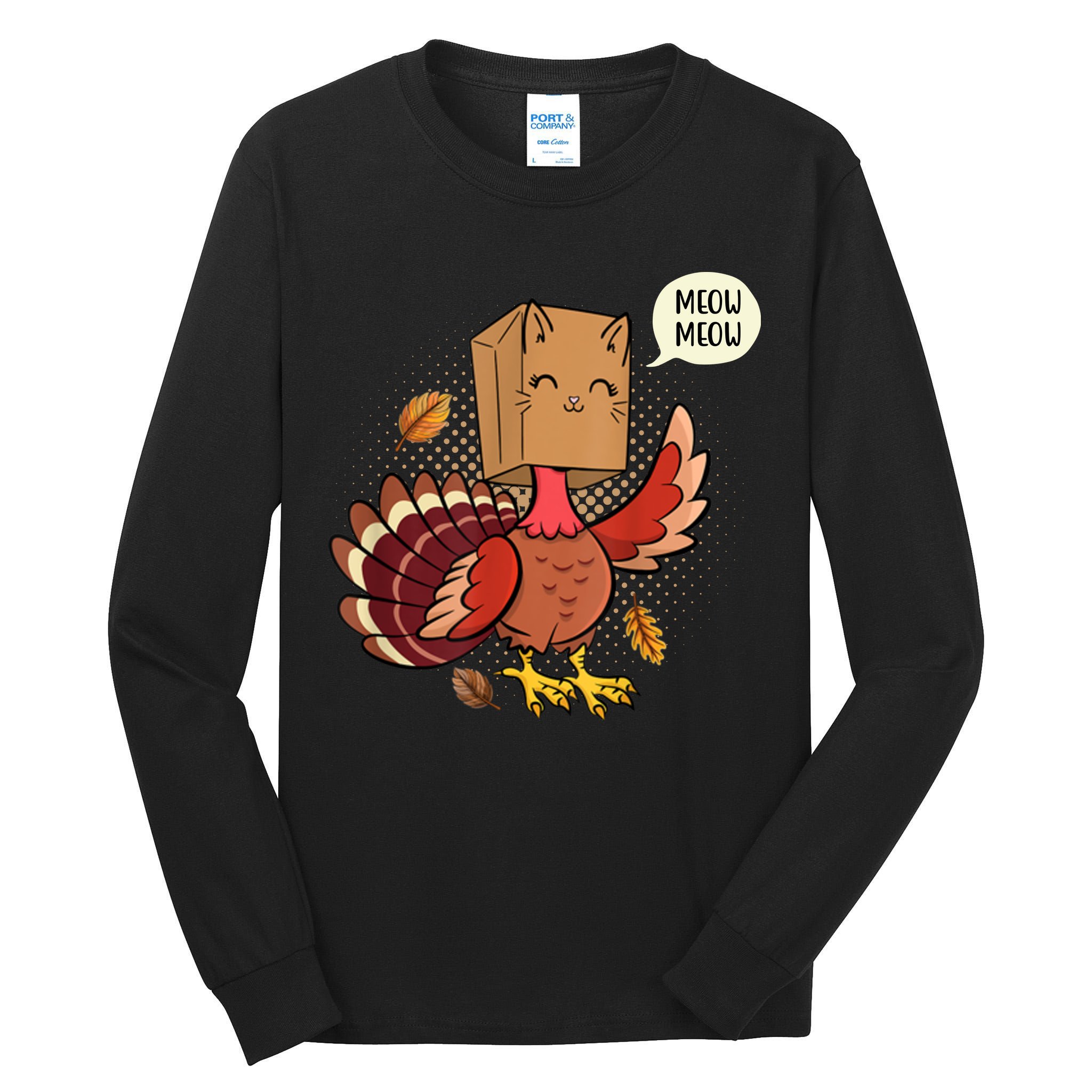 Meow Cat Funny Turkey Thanksgiving Holiday Tall Long Sleeve T-Shirt
