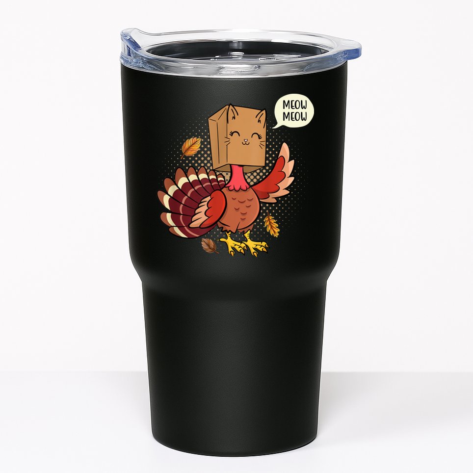 Meow Cat Funny Turkey Thanksgiving Holiday Tumbler