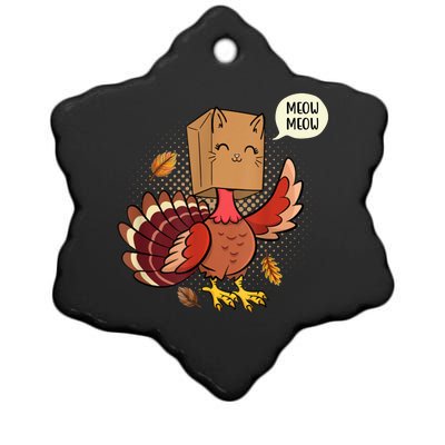 Meow Cat Funny Turkey Thanksgiving Holiday Ceramic Star Ornament