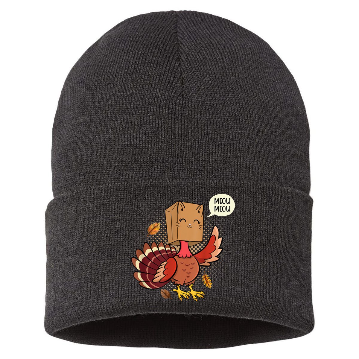 Meow Cat Funny Turkey Thanksgiving Holiday Sustainable Knit Beanie