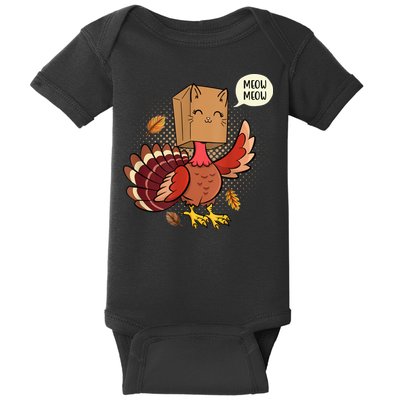 Meow Cat Funny Turkey Thanksgiving Holiday Baby Bodysuit