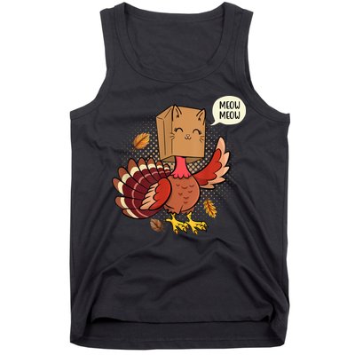 Meow Cat Funny Turkey Thanksgiving Holiday Tank Top