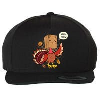 Meow Cat Funny Turkey Thanksgiving Holiday Wool Snapback Cap