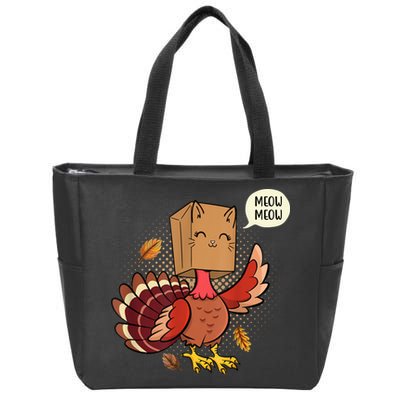 Meow Cat Funny Turkey Thanksgiving Holiday Zip Tote Bag