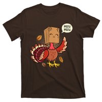 Meow Cat Funny Turkey Thanksgiving Holiday T-Shirt