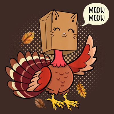Meow Cat Funny Turkey Thanksgiving Holiday T-Shirt