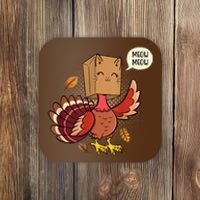 Meow Cat Funny Turkey Thanksgiving Holiday Coaster