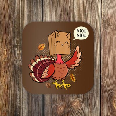 Meow Cat Funny Turkey Thanksgiving Holiday Coaster