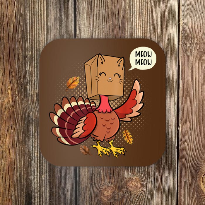 Meow Cat Funny Turkey Thanksgiving Holiday Coaster