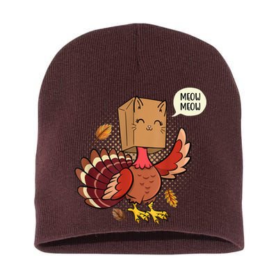 Meow Cat Funny Turkey Thanksgiving Holiday Short Acrylic Beanie