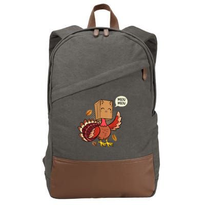 Meow Cat Funny Turkey Thanksgiving Holiday Cotton Canvas Backpack