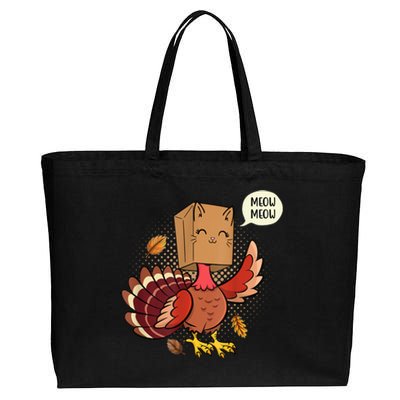 Meow Cat Funny Turkey Thanksgiving Holiday Cotton Canvas Jumbo Tote