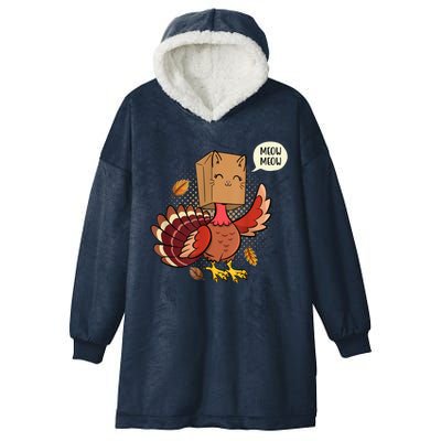 Meow Cat Funny Turkey Thanksgiving Holiday Hooded Wearable Blanket