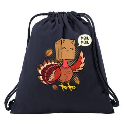 Meow Cat Funny Turkey Thanksgiving Holiday Drawstring Bag