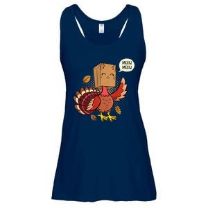 Meow Cat Funny Turkey Thanksgiving Holiday Ladies Essential Flowy Tank