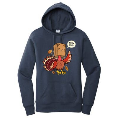 Meow Cat Funny Turkey Thanksgiving Holiday Women's Pullover Hoodie