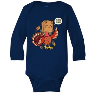 Meow Cat Funny Turkey Thanksgiving Holiday Baby Long Sleeve Bodysuit