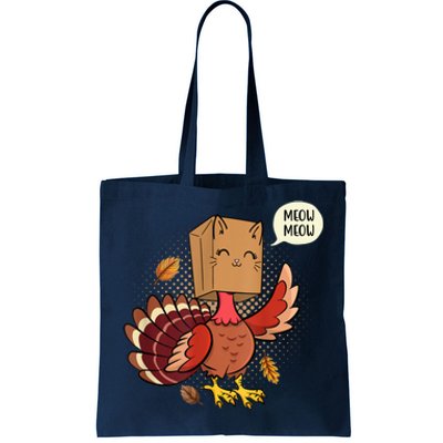 Meow Cat Funny Turkey Thanksgiving Holiday Tote Bag