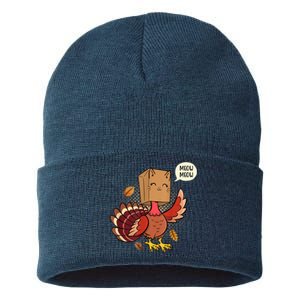 Meow Cat Funny Turkey Thanksgiving Holiday Sustainable Knit Beanie