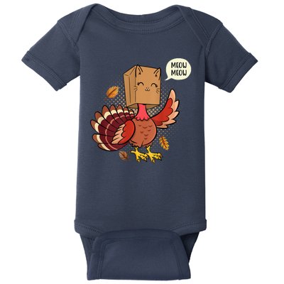 Meow Cat Funny Turkey Thanksgiving Holiday Baby Bodysuit