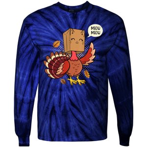 Meow Cat Funny Turkey Thanksgiving Holiday Tie-Dye Long Sleeve Shirt