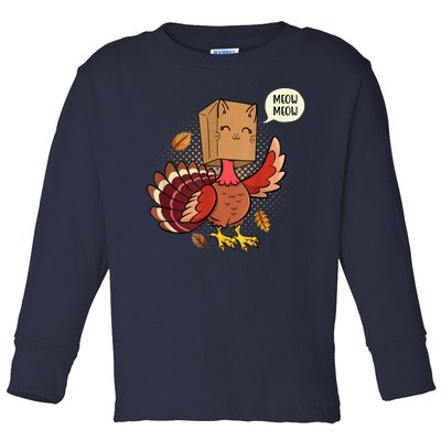 Meow Cat Funny Turkey Thanksgiving Holiday Toddler Long Sleeve Shirt