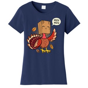 Meow Cat Funny Turkey Thanksgiving Holiday Women's T-Shirt