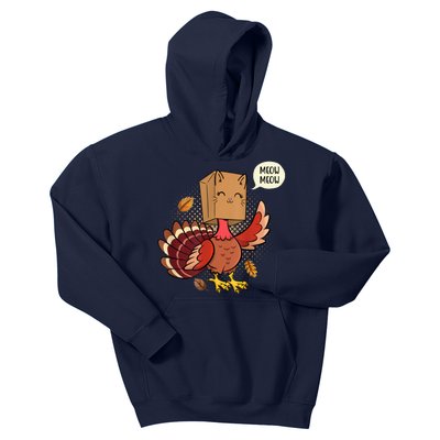 Meow Cat Funny Turkey Thanksgiving Holiday Kids Hoodie