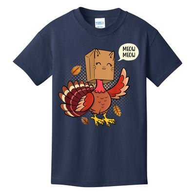 Meow Cat Funny Turkey Thanksgiving Holiday Kids T-Shirt