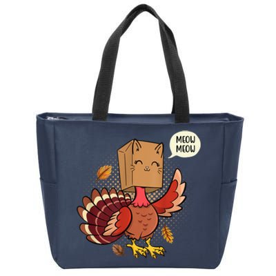 Meow Cat Funny Turkey Thanksgiving Holiday Zip Tote Bag