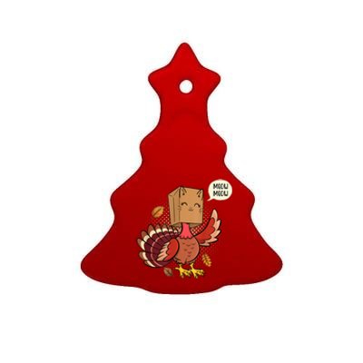 Meow Cat Funny Turkey Thanksgiving Holiday Ceramic Tree Ornament