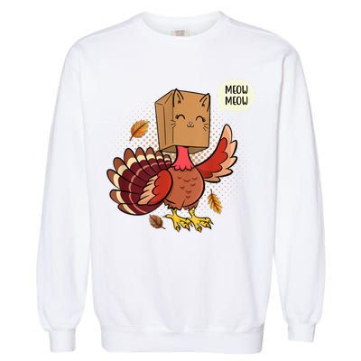 Meow Cat Funny Turkey Thanksgiving Holiday Garment-Dyed Sweatshirt