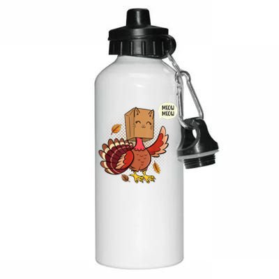 Meow Cat Funny Turkey Thanksgiving Holiday Aluminum Water Bottle