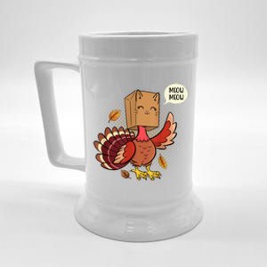 Meow Cat Funny Turkey Thanksgiving Holiday Beer Stein