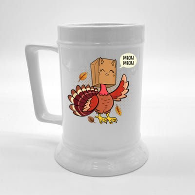 Meow Cat Funny Turkey Thanksgiving Holiday Beer Stein