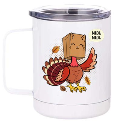 Meow Cat Funny Turkey Thanksgiving Holiday 12 oz Stainless Steel Tumbler Cup