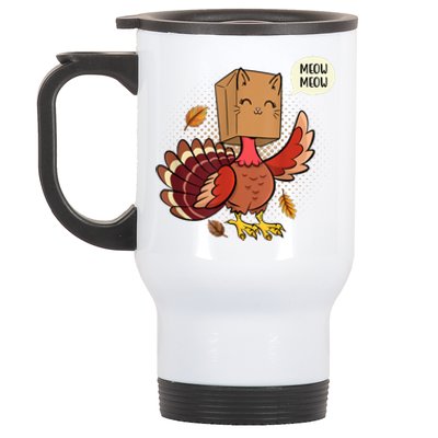 Meow Cat Funny Turkey Thanksgiving Holiday Stainless Steel Travel Mug