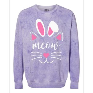 Meow Cat Face Easter Day Bunny Ears Shirt Funny Cat Lover Colorblast Crewneck Sweatshirt