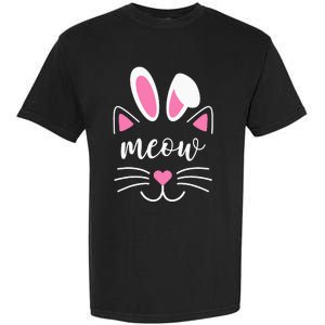 Meow Cat Face Easter Day Bunny Ears Shirt Funny Cat Lover Garment-Dyed Heavyweight T-Shirt