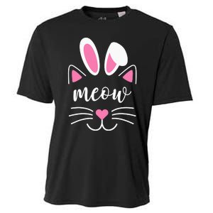 Meow Cat Face Easter Day Bunny Ears Shirt Funny Cat Lover Cooling Performance Crew T-Shirt