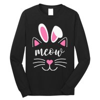 Meow Cat Face Easter Day Bunny Ears Shirt Funny Cat Lover Long Sleeve Shirt