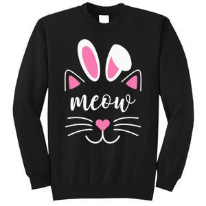 Meow Cat Face Easter Day Bunny Ears Shirt Funny Cat Lover Sweatshirt