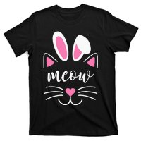 Meow Cat Face Easter Day Bunny Ears Shirt Funny Cat Lover T-Shirt