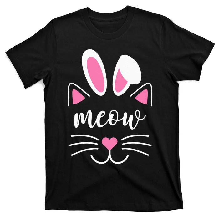 Meow Cat Face Easter Day Bunny Ears Shirt Funny Cat Lover T-Shirt