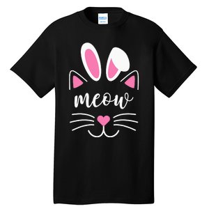 Meow Cat Face Easter Day Bunny Ears Shirt Funny Cat Lover Tall T-Shirt