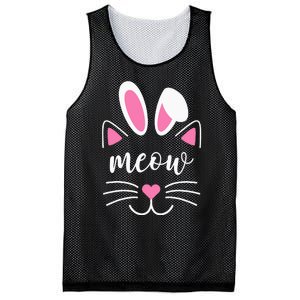 Meow Cat Face Easter Day Bunny Ears Shirt Funny Cat Lover Mesh Reversible Basketball Jersey Tank