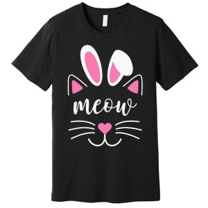 Meow Cat Face Easter Day Bunny Ears Shirt Funny Cat Lover Premium T-Shirt