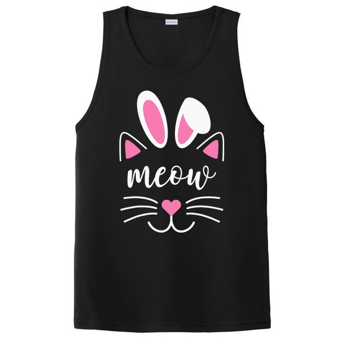 Meow Cat Face Easter Day Bunny Ears Shirt Funny Cat Lover PosiCharge Competitor Tank